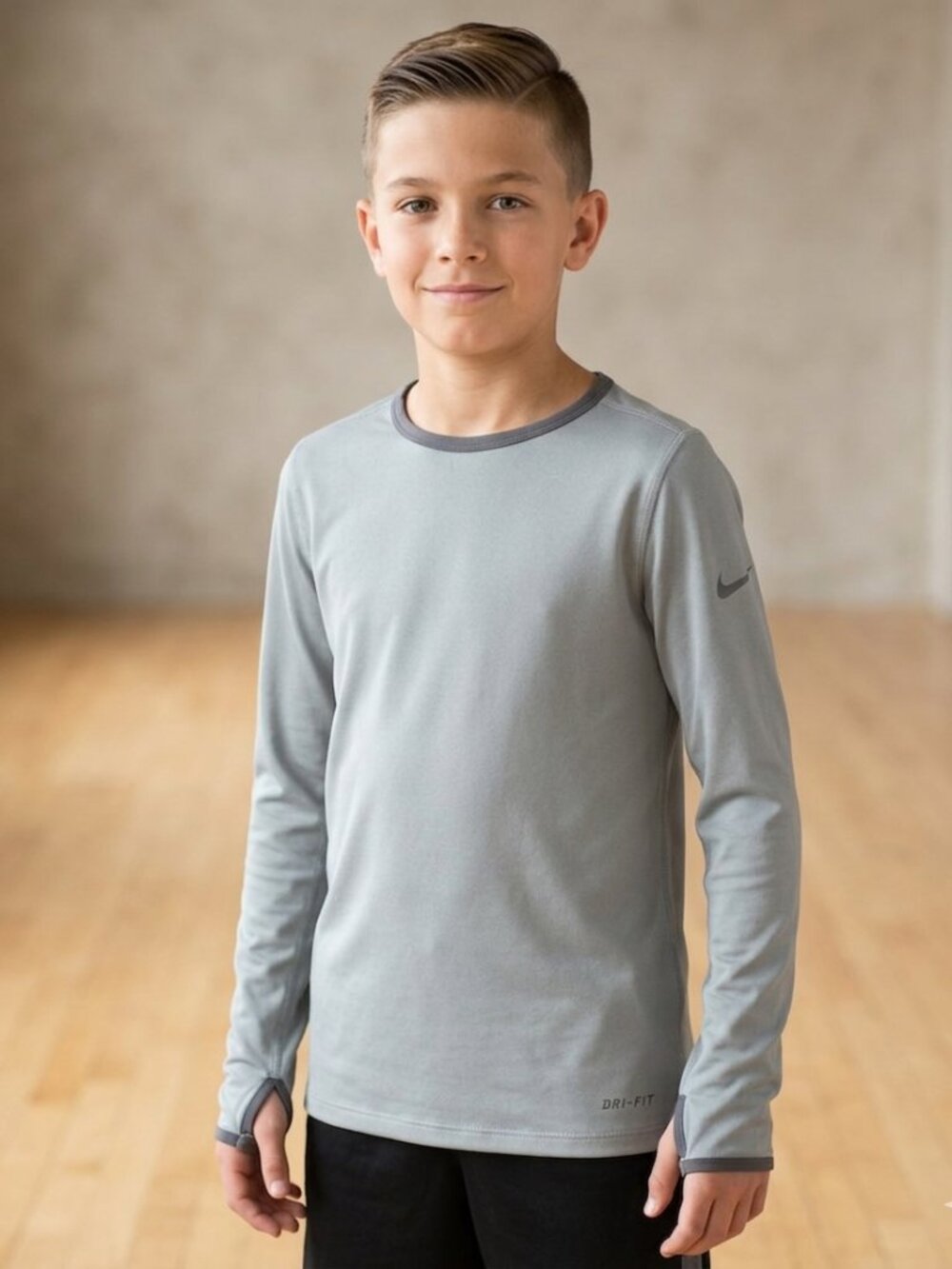 Nike Boys Dri-FIT Grey Long Sleeve Training Top - Size Medium (10-12)